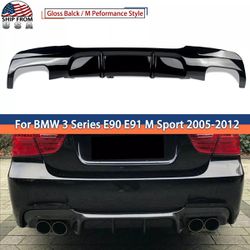 For 04-13 3 Series BMW E90 Rear Bumper Diffuser Lip PG Style Gloss Black Brand New