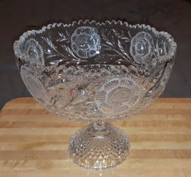 Vintage 24% lead crystal Exton frosted football list of floral design 10in round by 9in tall