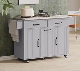 Assembled New 51" Kitchen Island w/ Till Out Trash Can Cabinet Rolling Kitchen Cart w/ Drop Leaf