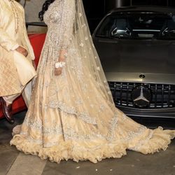 Pakistani Bridal Dress With Ruffled Trail