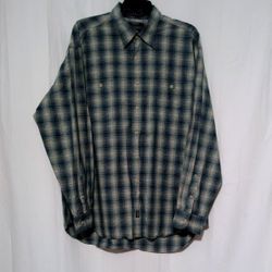 Dockers Indigo Mens Long Sleeves Large Blue Plaid Double Front Pockets Collard 