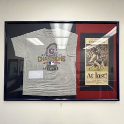 2016 Chicago Cubs World Championship Framed MLB Licensed T-shirt And Front Page Chicago Tribune