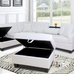 White Leather Sectional and Storage Ottoman *BRAND NEW-IN-BOX*