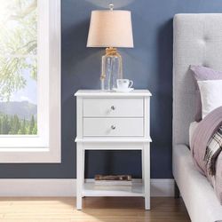 Conifferism White Nightstand End Table with Drawer and Storage Shelf