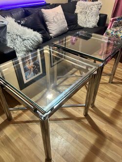 Delara Brand Glass Top End Table- Set of Two- READ Description