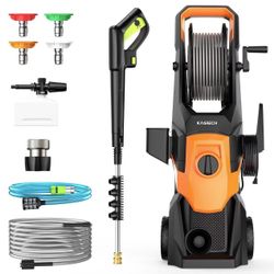 KASRECH 4500 PSI Electric Pressure Washer – 4 Nozzles, Self-Suction Hose, Multi-Scene Cleaning