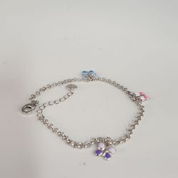 925 Sterling Silver Multi - Color butterfly charm Adjustable Bracelet 8"