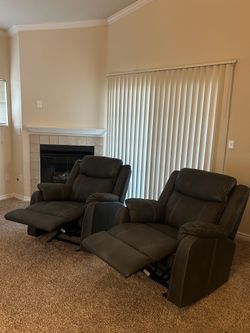 Two Identical Clayton Gray Glider Recliners Condition Like New