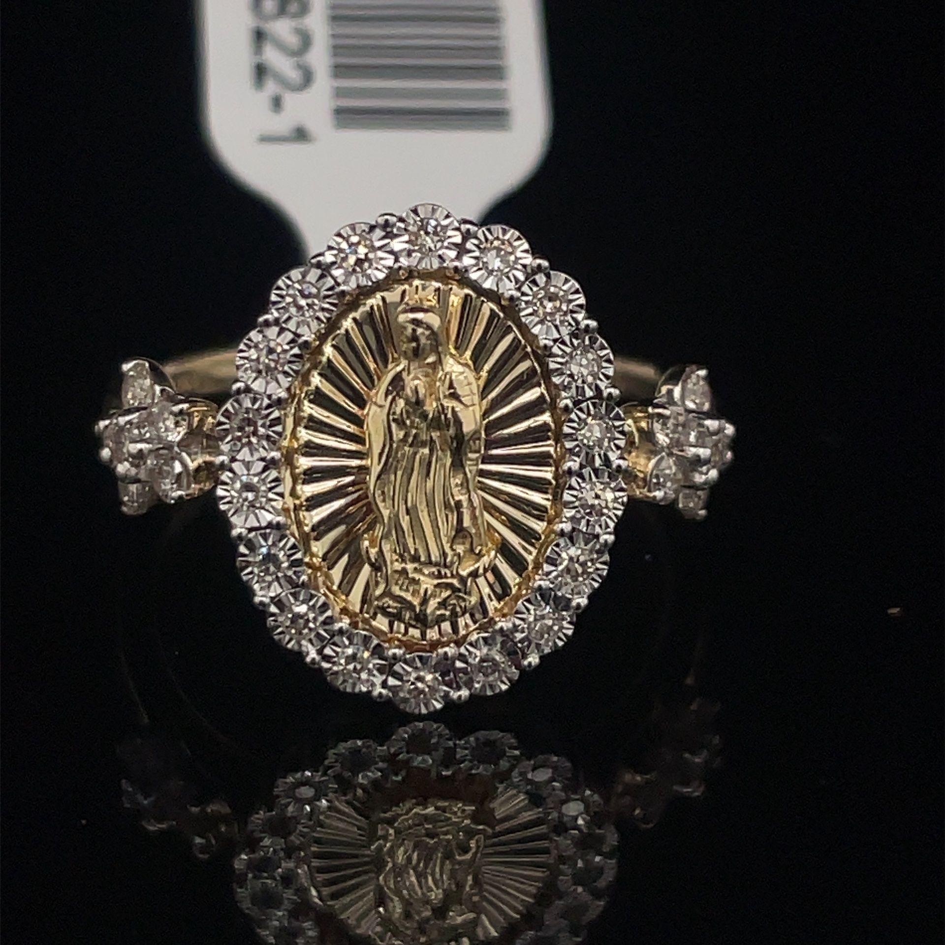 10KT Yellow Gold Diamond Virgin Mary Ring 3.10g Size 7 180822