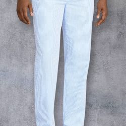 Brooks Brothers Clark Fit Blue White Genuine Seersucker Railroad Pinstripe Mens 38x30