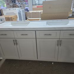 72" Double Sink Bathroom Vanity with Engineered Marble Top – Shaker Grey Style
