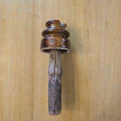 Vintage Antique Hi Top 66 Ceramic Insulator with Threaded Wood Peg Handle