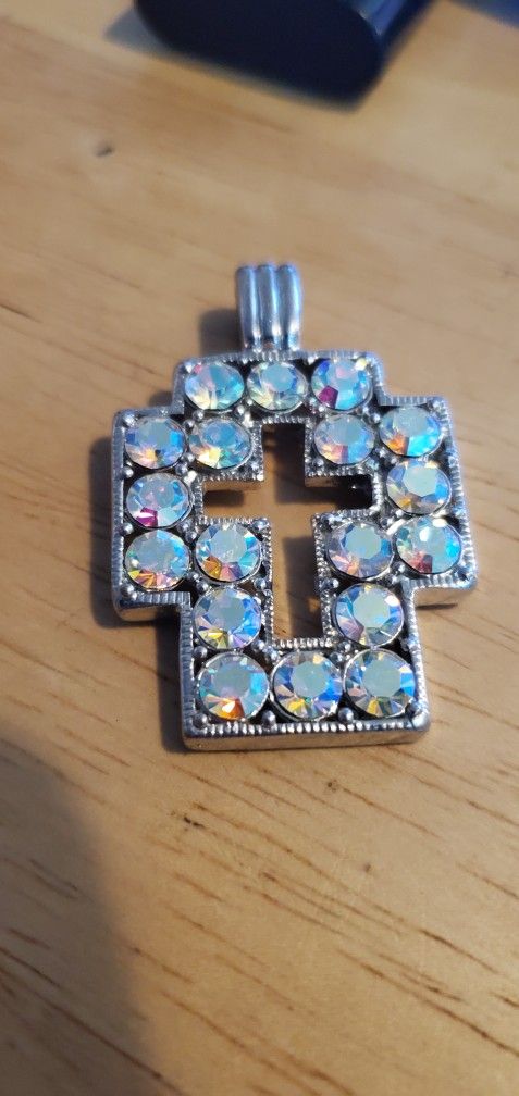 Silver Plated Rhinestone Cross Pendant