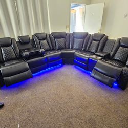 Brand New Secrtional Faux Leather 2 Power Recliners, Wireless Charger & LED $1599