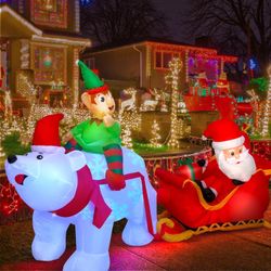 9.5Ft Christmas Inflatables Outdoors Decorations Santa Claus Sleigh LED Light Decor Yard Party Outdoor Indoor Garden Lawn