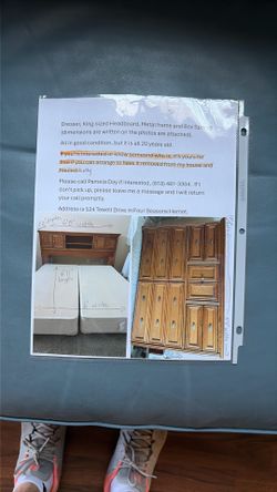 Dresser and King bed headboard, metal frame and box springs