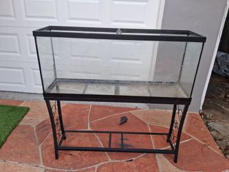 55-gallon glass aquarium tank paired with a black metal stand.Similar metal stands are often designed to support the weight of the aquarium primarily 