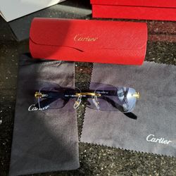 Cartier Buff Sunglasses Blue Lenses With Black Frame 