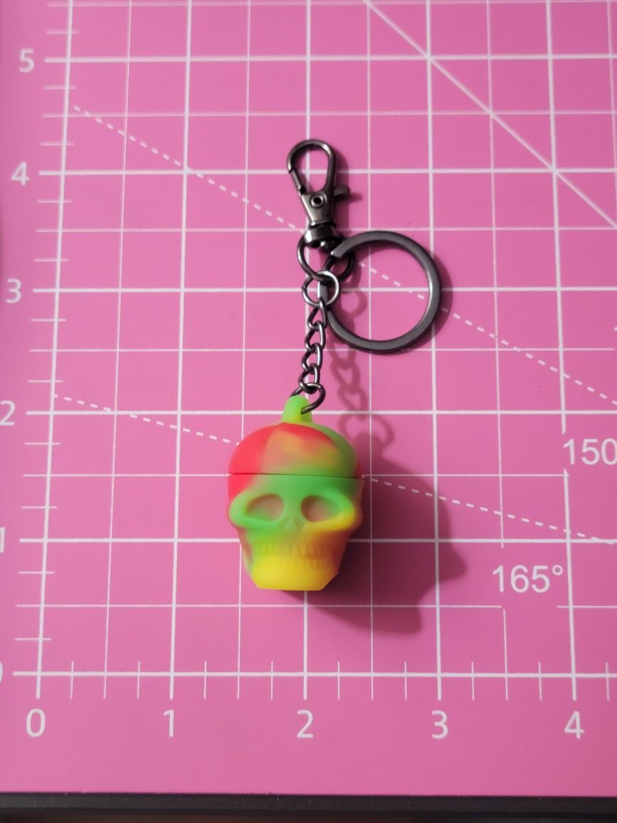 Gunmetal Hardwared Red/Yellow/Green 3ml Silicone Skull WAX/DAB/OIL/RX STORAGE CONTAINER KEYCHAIN