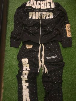 Prosper Worldwide Black Rhinestone Tracksuit Set
