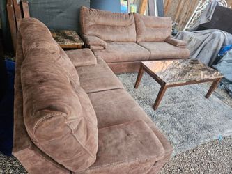 Brown Faux Leather Sofa and Loveseat Set with Faux Marble Coffee Table
Free delivery today