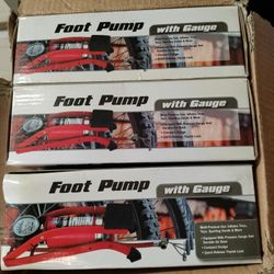(3) New Red Foot Pump Inflators with Gauges for $20 obo