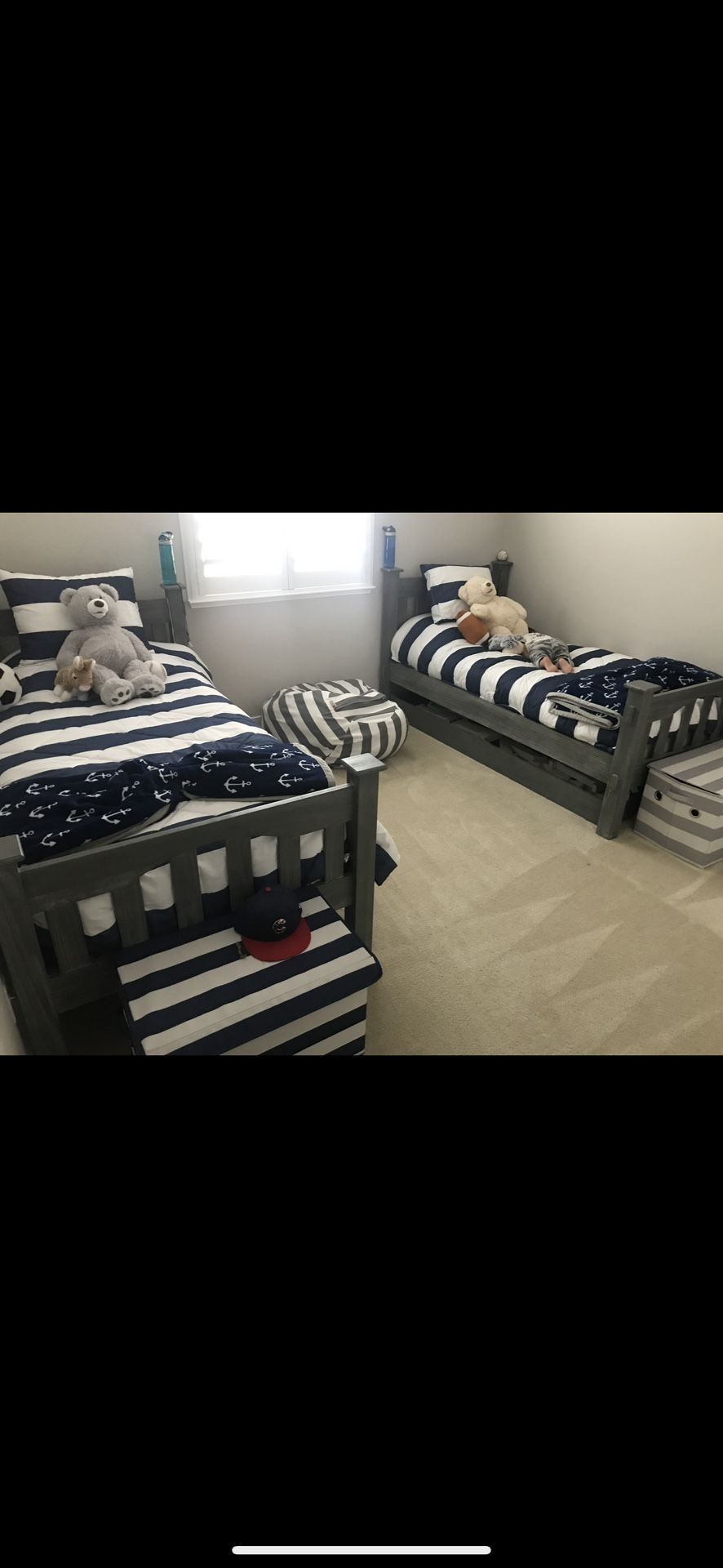 2 Twin Size Grey Wooden Bed (pottery Barn Kids)