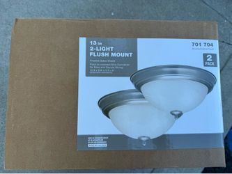 Brand New 2pcs 13in Brush Nickel Finish 2 Light Flush Mount Frosted Glass Shade