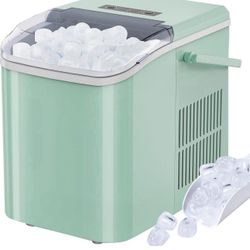 Ice Maker, Portable Countertop Icemaker Machine, Self Cleaning Quiet 2 Sizes Bullet Cubes Makers, 9 Cubes in 6 Mins, 26.5lbs/24Hrs with Ice Scoop, Bas