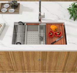 36" Black Stainless Steel Workstation Kitchen Sink –