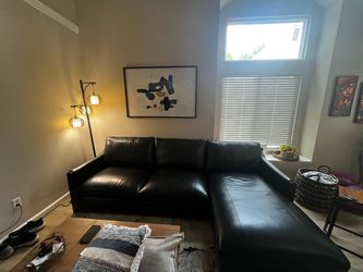 Black Leather Sectional Sofa with Chaise