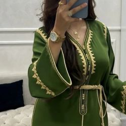 Moroccan Caftan Whith Gold Embroidery And Matching Belt 
