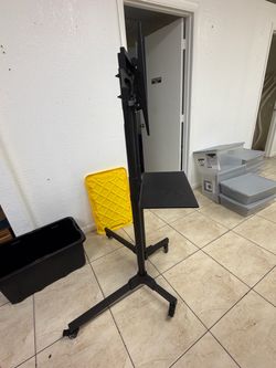 Mobile TV Floor Stand with Shelf and Wheels