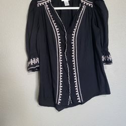 Esley Button Front 3/4 Puff Sleeve Blouse Size Small 