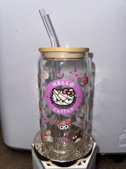 16oz Glass Hello kitty Cup 