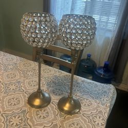 Round Crystal Aluminium Candle Holder Set of 2