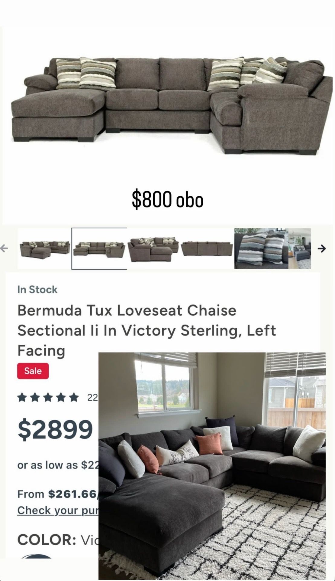 Bermuda Tux Loveseat Chaise Sectional