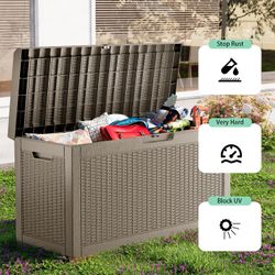 70 Gallon Outdoor Storage Box Waterproof, Lockable Resin Deck Box for Patio Furniture