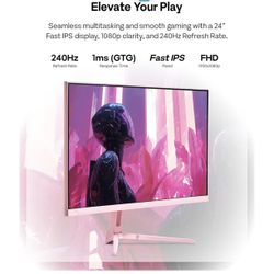 PX249 Wave Pink 24 inch 240Hz Refresh Rate FHD 1080p Resolution Fast IPS Panel 1ms GTG Response Time Built-in Speakers Gaming Monitor with Adaptive Sy