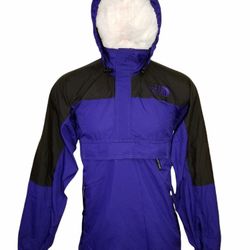 THE NORTH FACE MEN HOODED JACKET WINDBREAKER STOW POCKET BLUE POLYESTER SZ MEDIUM

