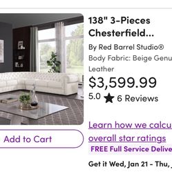 Mariah • 138" Chesterfield Handcrafted Top Grain Cow Genuine leather Sectional