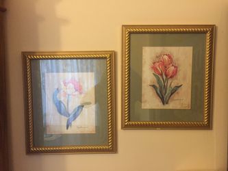 Two flower prints in frames