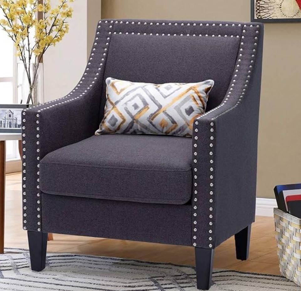 Gray Color Mid Century Modern Wingback Accent Chair