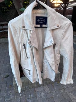 Scoop Women's Cream Leather Moto Jacket Size M