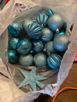 Blue Glitter Christmas Ornament Set with Star Topper