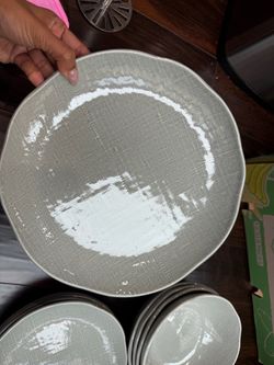 Gray Textured Ceramic Dinner Plates Set