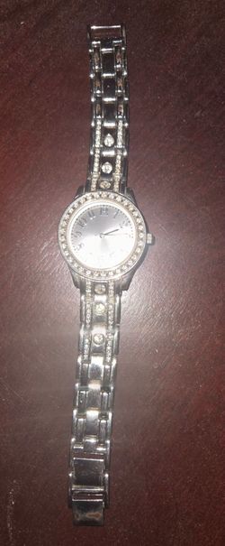 Silver-Tone Women's Crystal Accent Watch