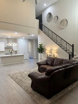 Super Comfortable Brown Leather L-Shaped Sectional Sofa