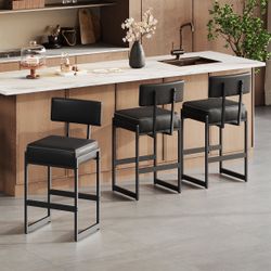 Black Leather Barstool set of 3