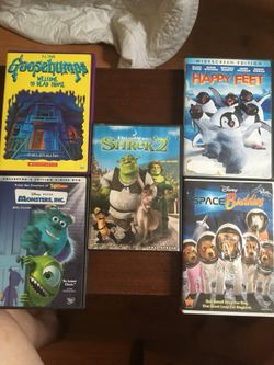 Kids movies $5 each or $25 for all no holds first come with cash gets the item no holds